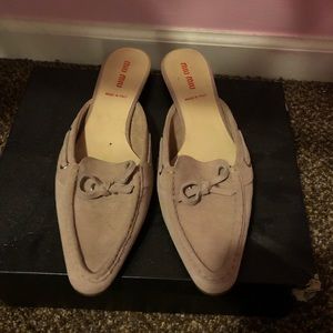 miu miu suede kitten heel loafers